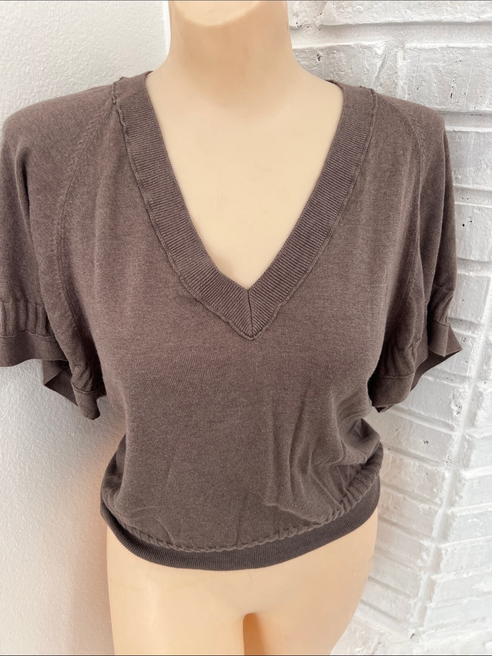 Banana Republic Brown V-Neck Short Sleeve Knit Top